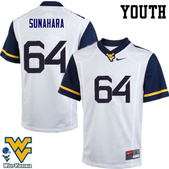 Youth West Virginia Mountaineers NCAA #64 Rex Sunahara White Authentic Nike Stitched College Football Jersey PR15V17IB